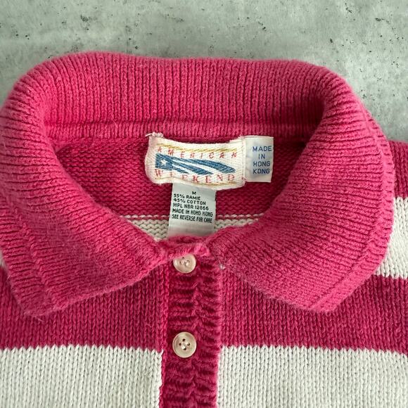 Vintage 80s Pink and White striped knit sweater vest button up size medium - Picture 2 of 4